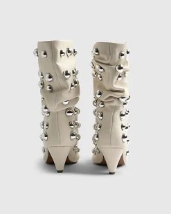 Cream Slouch Studded Ankle Boots