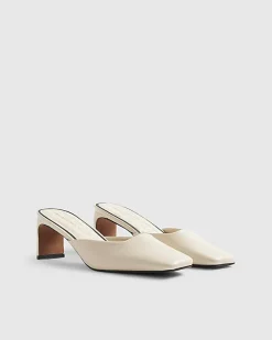 Cream Square Toe Mule Court Heels