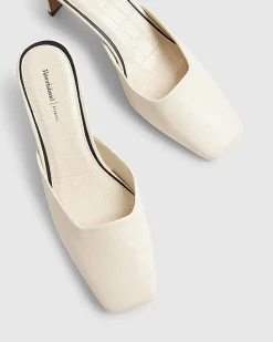 Cream Square Toe Mule Court Heels