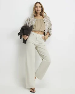 Cream Straight Leg Cropped Jeans