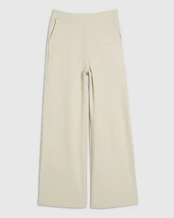 Cream Stretch Wide Leg Trousers