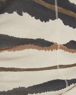 Cream Stripe Ruched Hem T-Shirt