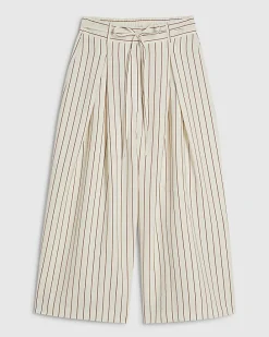 Cream Striped Tie Detail Culottes