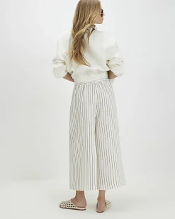 Cream Striped Tie Detail Culottes