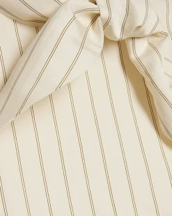 Cream Striped Tie Neck Blouse