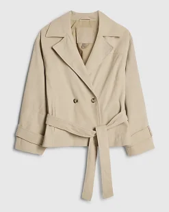 Cream Suede Cropped Trench Coat