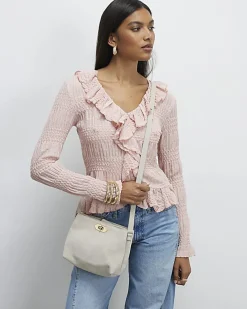 Cream Suede Double Compartment Bucket Bag