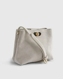 Cream Suede Double Compartment Bucket Bag