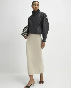 Cream Suede Seam Detail Maxi Skirt