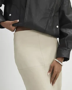 Cream Suede Seam Detail Maxi Skirt