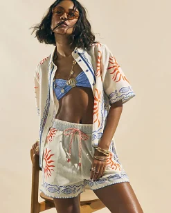 Cream Sun Print Shorts