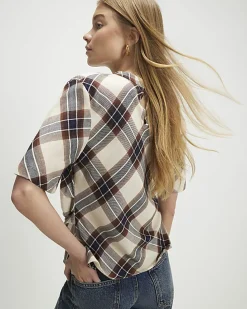 Cream Tartan Print Short Sleeve Top