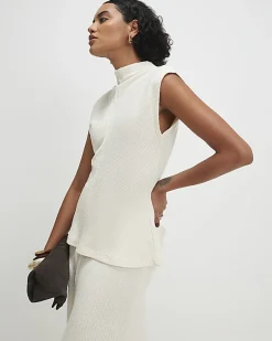Cream Textured Grown On Neck Top