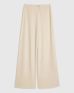 Cream Textured Wide Leg Trousers