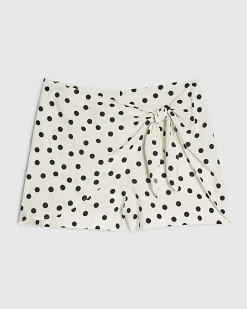 Cream Tie Front Polka Dot Skort
