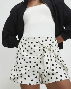 Cream Tie Front Polka Dot Skort