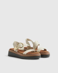 Cream Two Part Ring Buckle Flatform Sandals