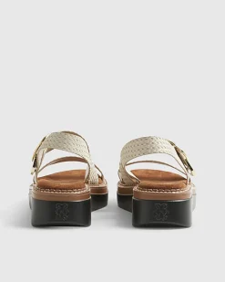 Cream Two Part Ring Buckle Flatform Sandals