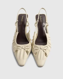 Cream Wide Fit Ruched Bow Court Heels