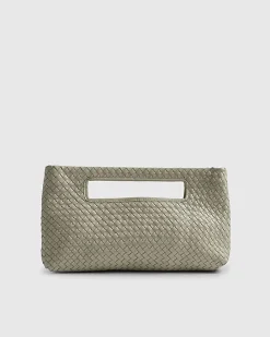Cream Woven Leather Clutch Bag