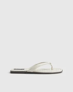 Cream Woven Toe Thong Flat Sandals