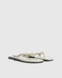 Cream Woven Toe Thong Flat Sandals