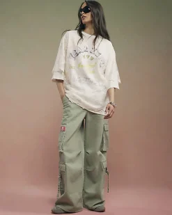 Cream Year Zero Lace Overlay T-Shirt