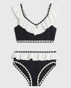 Gils Black Gold Textured Frill Bikini Set