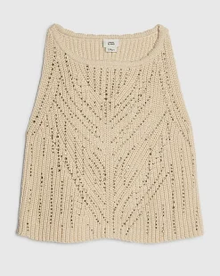 Girls Beige Embellished Crochet Top