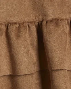 Girls Beige Faux Suede Skirt Set