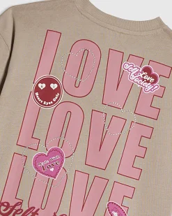 Girls Beige Love Love Love T-shirt