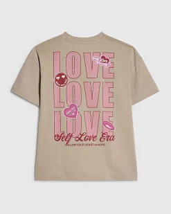 Girls Beige Love Love Love T-shirt