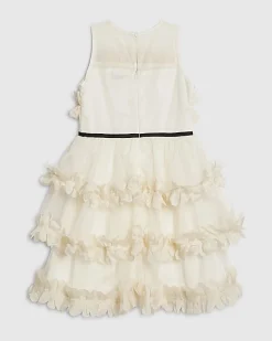 Girls Beige Tiered Tulle Dress