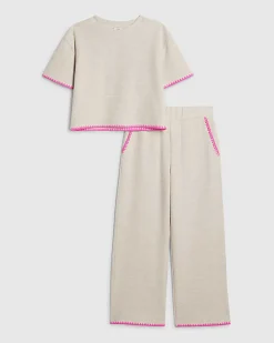 Girls Beige Whipstitch T-Shirt Set