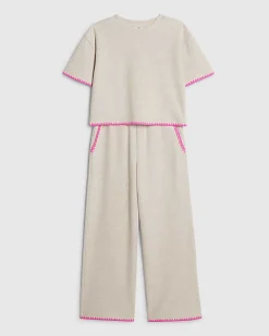 Girls Beige Whipstitch T-Shirt Set