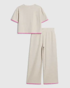 Girls Beige Whipstitch T-Shirt Set