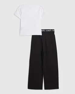 Girls Black Bow Good Vibes Tracksuit Set