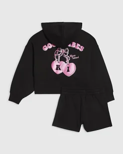 Girls Black Cherry Hoodie And Shorts Set