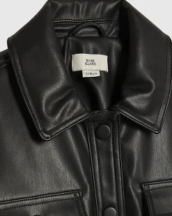 Girls Black Faux Leather Belted Jacket