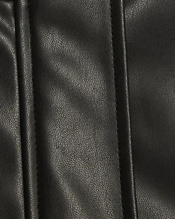 Girls Black Faux Leather Funnel Bomber Jacket