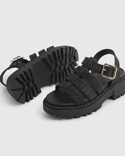 Girls Black Gladiator Caged Sandals