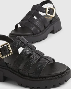 Girls Black Gladiator Caged Sandals