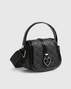 Girls Black Heart Monogram Cross Body Bag