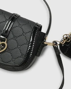 Girls Black Heart Monogram Cross Body Bag