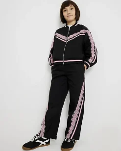 Girls Black Lace Trim Bomber Jacket