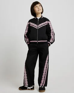 Girls Black Lace Trim Trousers