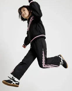 Girls Black Lace Trim Trousers
