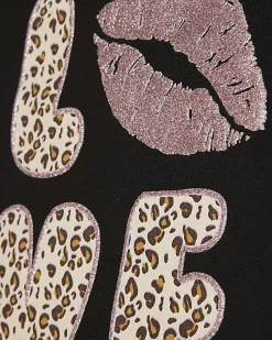Girls Black Leopard Love Club Boxy Top Set