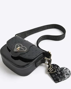 Girls Black Monogram Heartlock Cross Body Bag