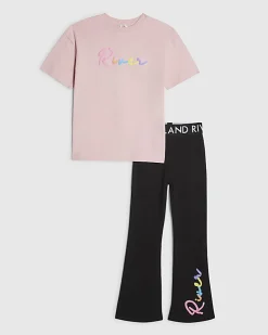 Girls Black Neon Scripty T-Shirt Set